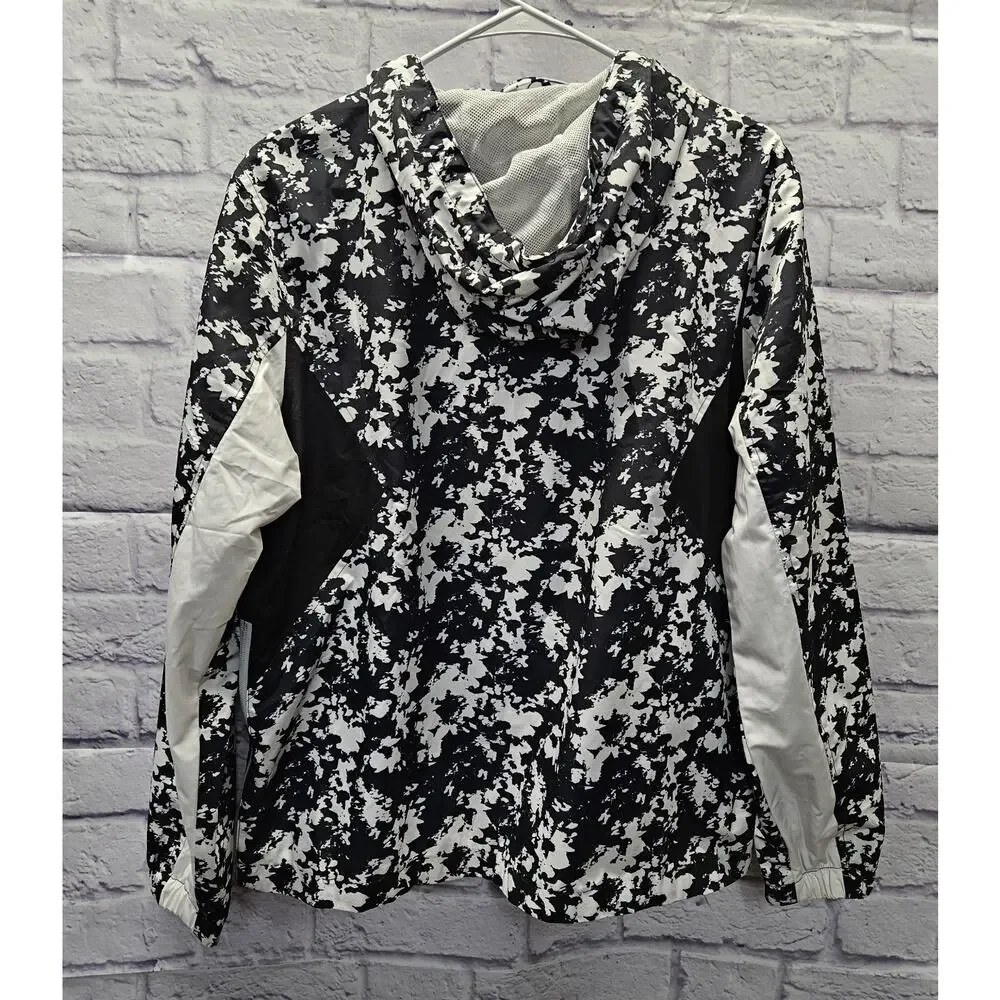 Rokka & Rolla Windbreaker Jacket Men Large Black White Vintage Style Hooded Coat